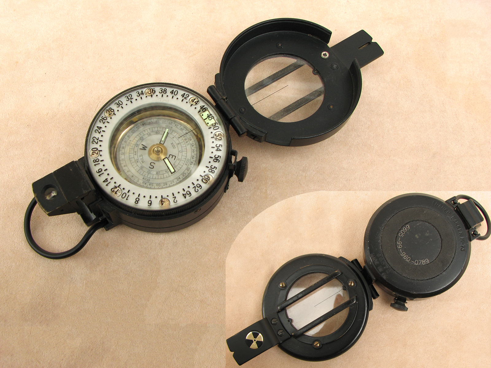 Francis Barker M-73 prismatic compass, Mils version with case